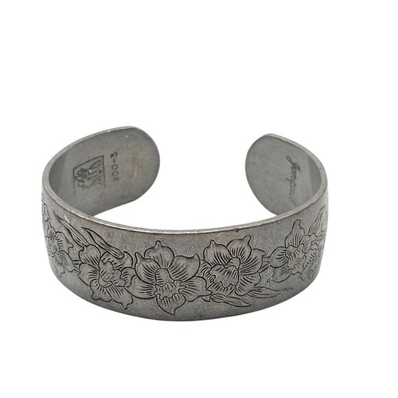Handcrafted Pewter Floral Engraved Cuff Bracelet By Kirk Jonquil March Vintage - Picture 1 of 7